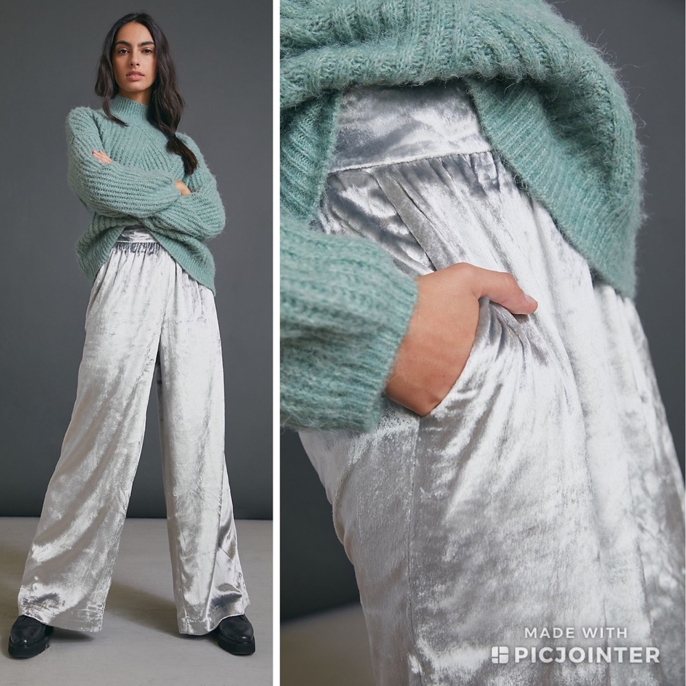 Anthropologie Maeve Anastacia Velvet Wide Leg Pant